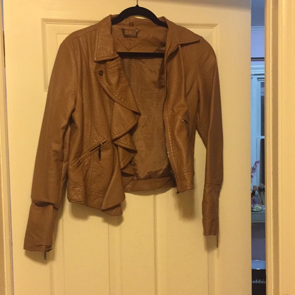 Tan faux leather coat, size M